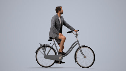 3D scanned man cycling business, photorealistic archviz people for Enscape and SketchUp, side view render