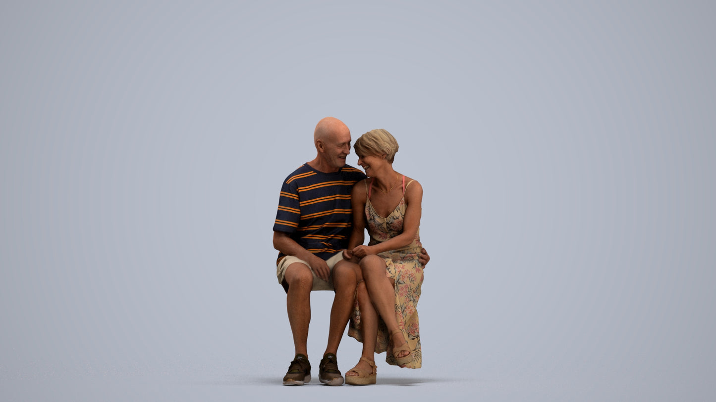 realistic 3D senior woman couple, scanned archviz people for Blender and 3ds Max, standing pose render