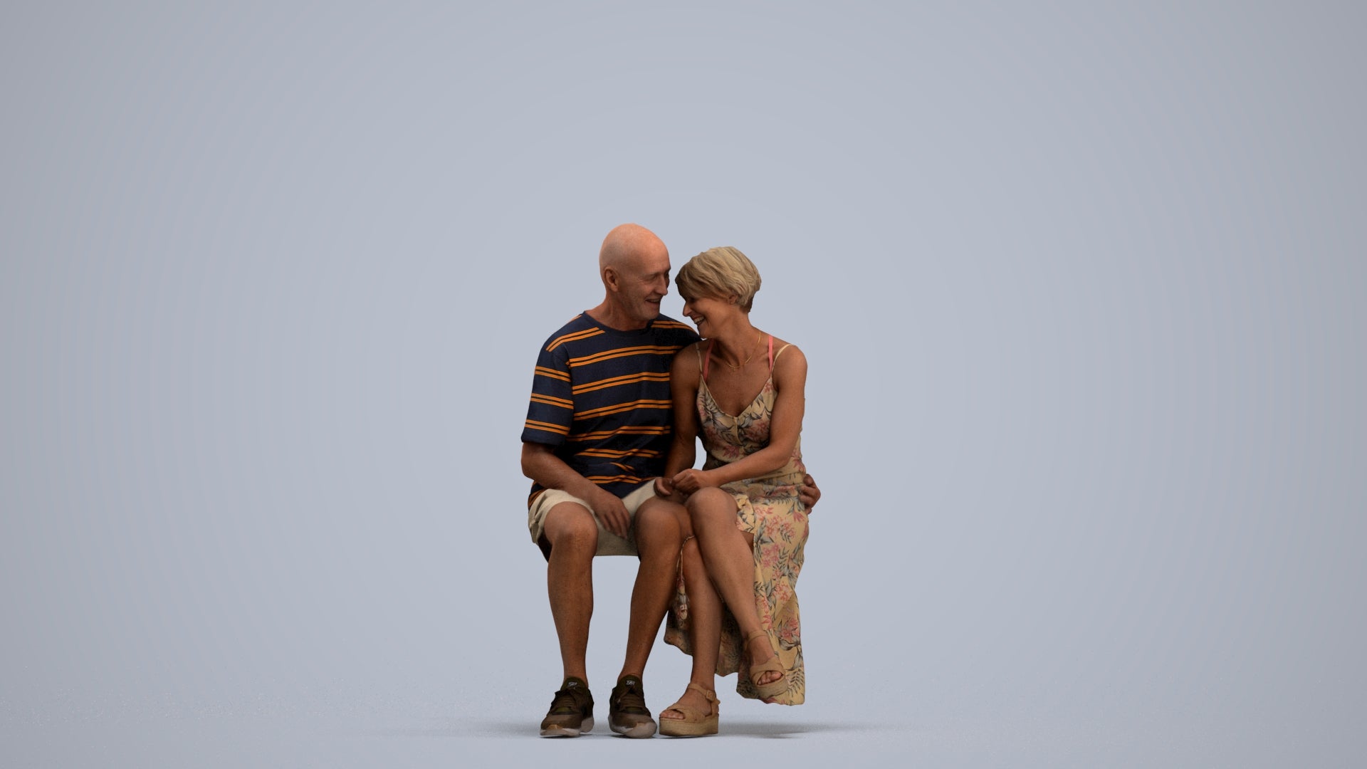 realistic 3D senior woman couple, scanned archviz people for Blender and 3ds Max, standing pose render