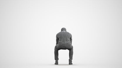 realistic 3D human man casual sitting, archviz people FBX OBJ for Blender, wireframe front view