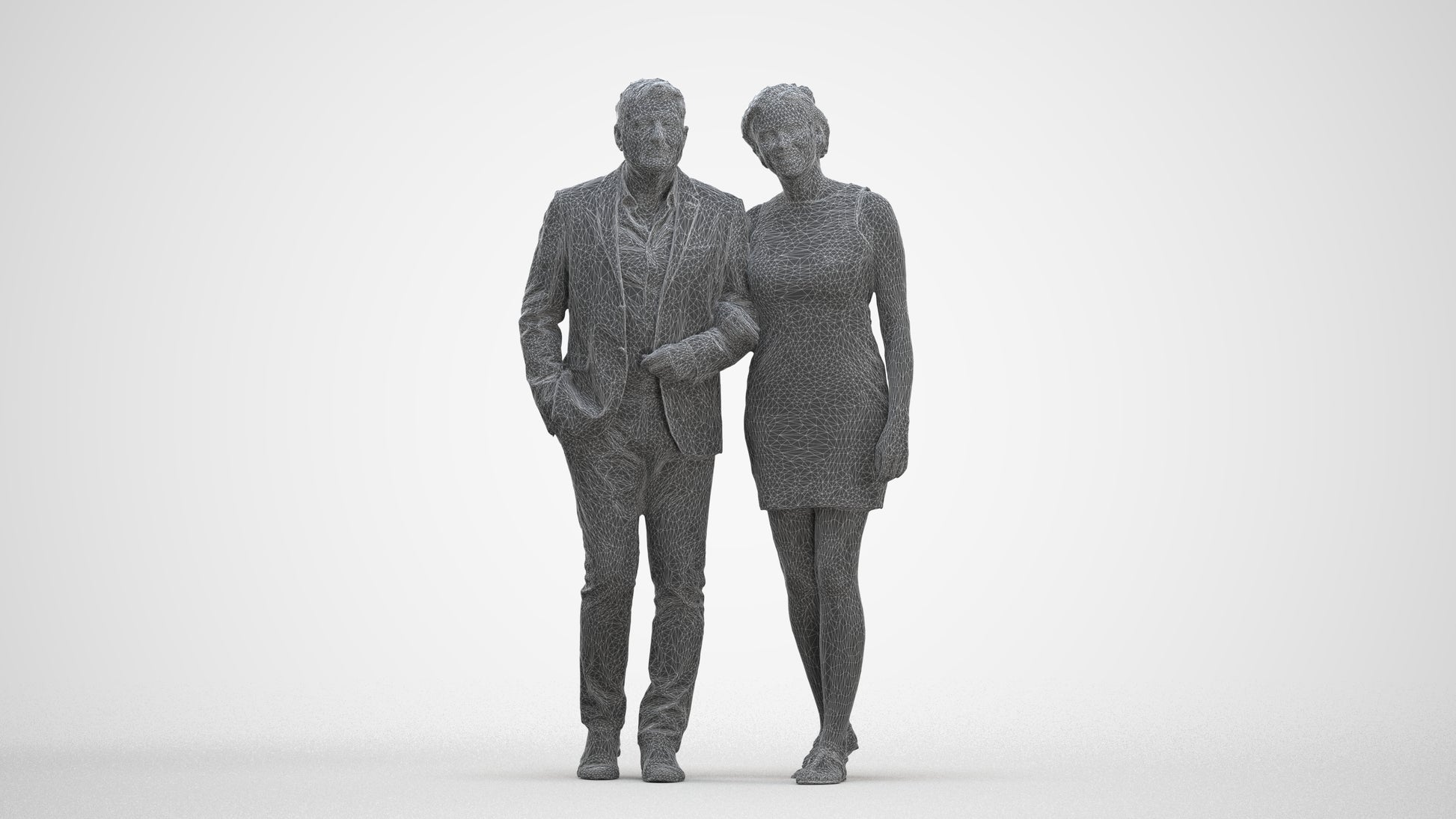 3D people model woman casual couple, scanned human for 3ds Max rendering, three-quarter front view render
