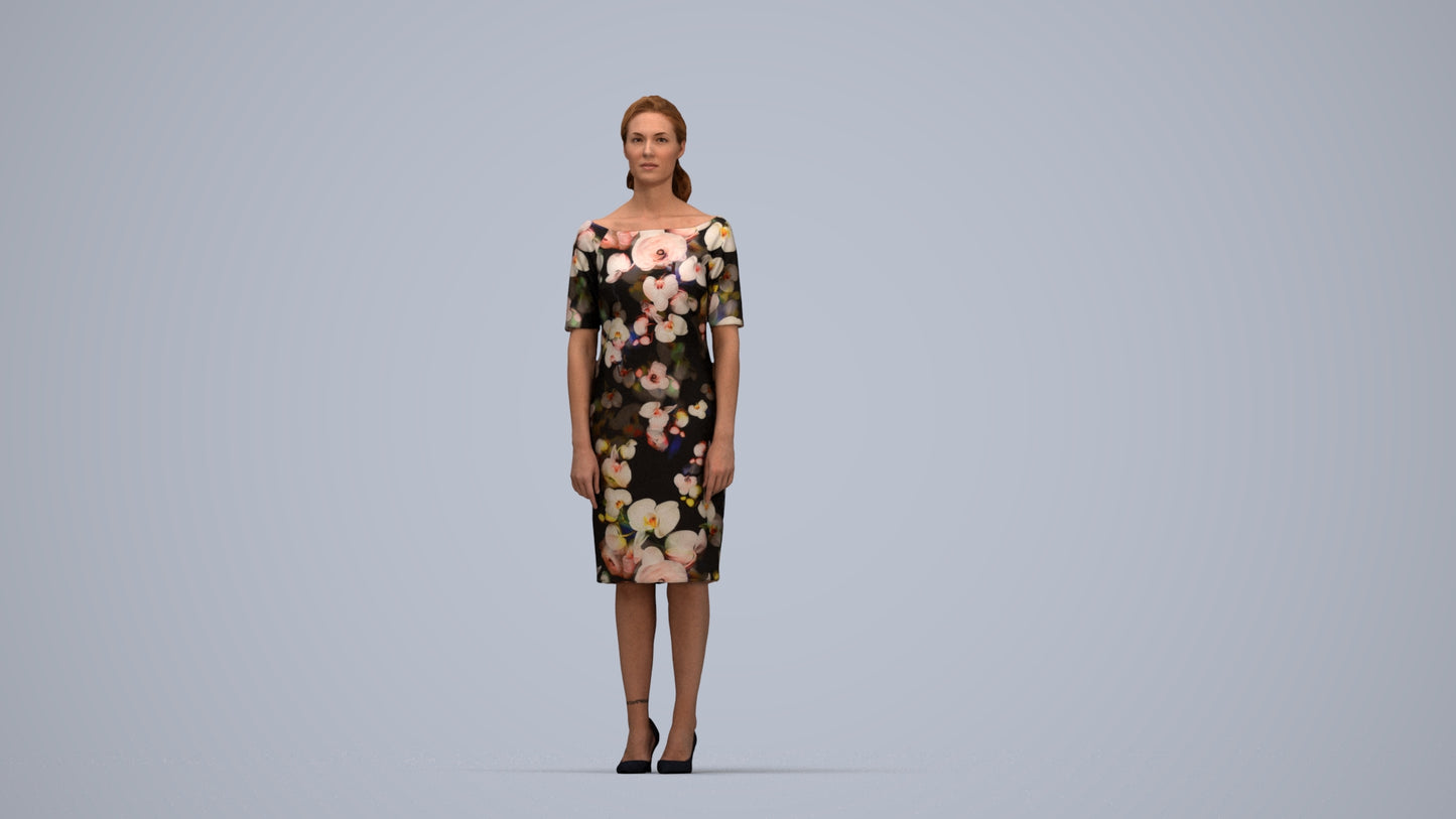 photogrammetry 3D woman casual standing, realistic human model archviz FBX, top-down view render