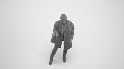 3D human model woman business standing, photogrammetry scanned person for archviz, wireframe three-quarter view