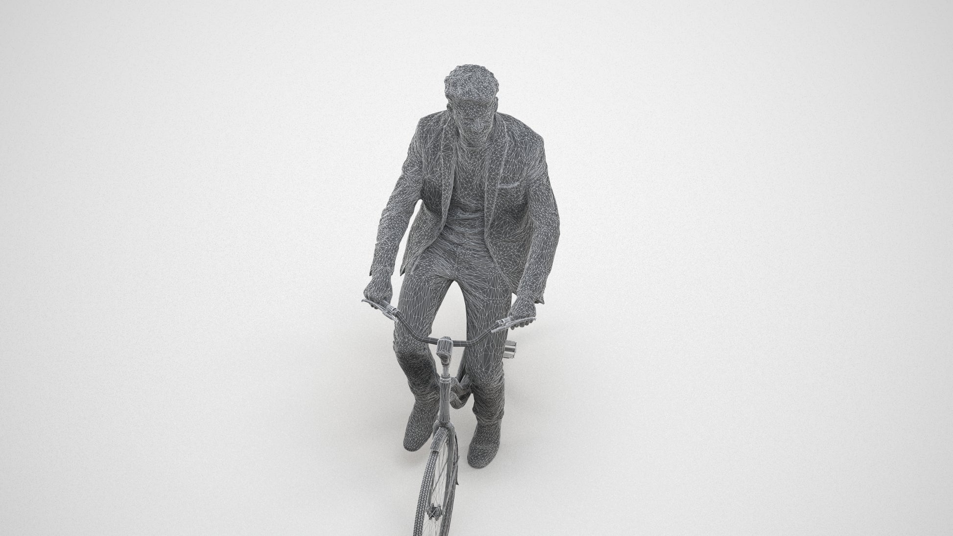 realistic 3D man casual cycling, scanned archviz people for Blender and 3ds Max, wireframe three-quarter view