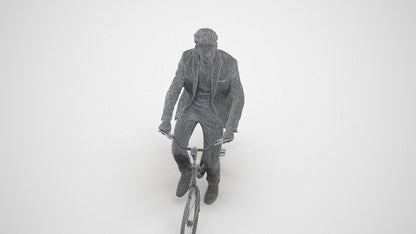realistic 3D man casual cycling, scanned archviz people for Blender and 3ds Max, wireframe three-quarter view