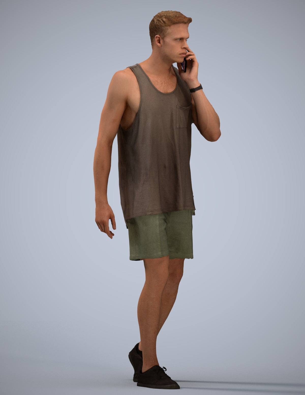 realistic 3D man casual walking, scanned archviz people for Blender and 3ds Max