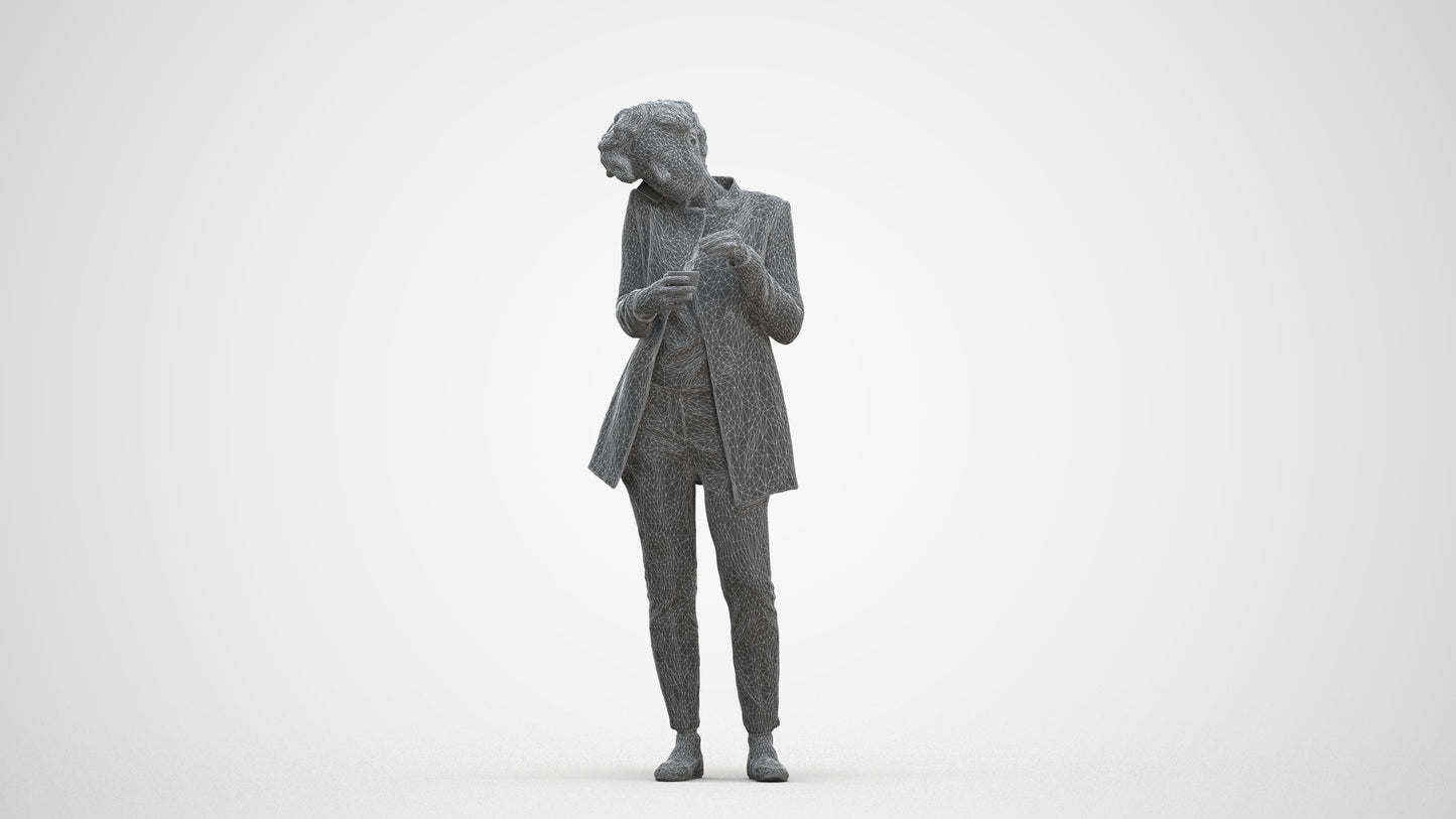 scanned 3D woman business standing, photogrammetry people for Enscape and V-Ray, three-quarter front view render