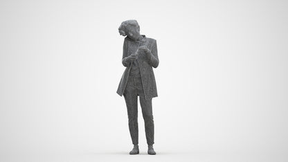 scanned 3D woman business standing, photogrammetry people for Enscape and V-Ray, three-quarter front view render