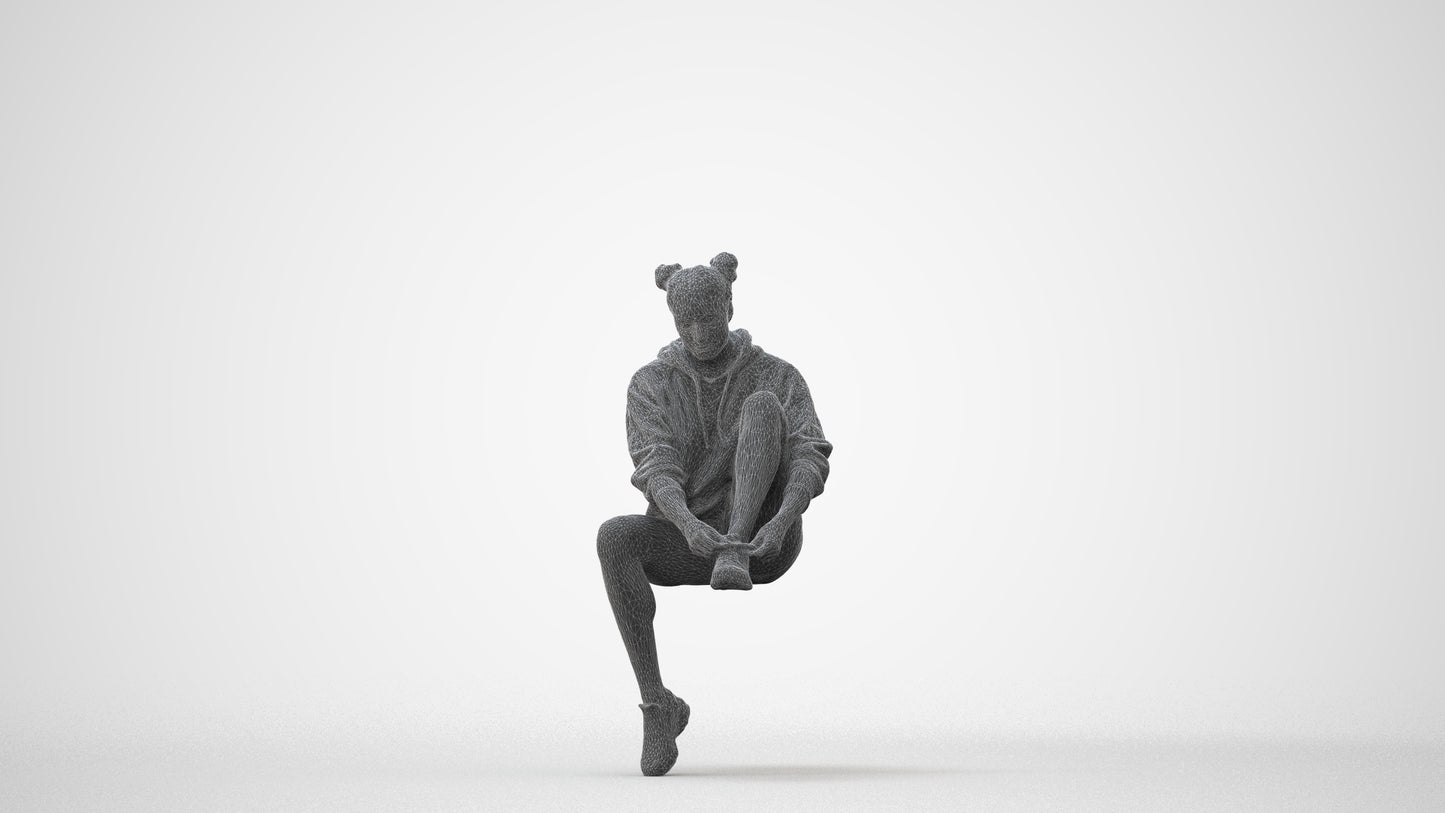3D people model woman casual sitting, scanned human for 3ds Max rendering, square thumbnail