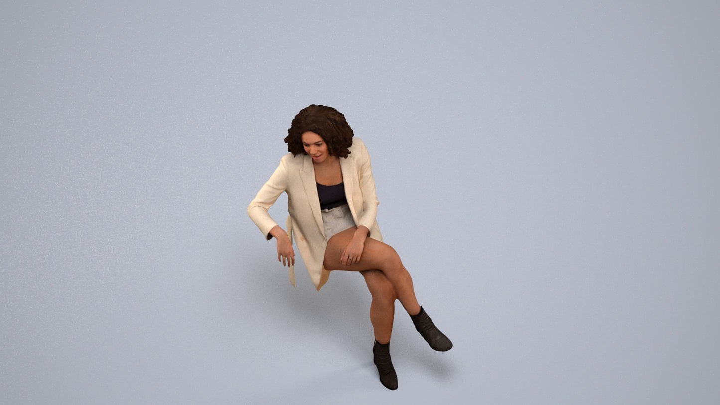 photogrammetry 3D woman business sitting, realistic human model archviz FBX, back view render