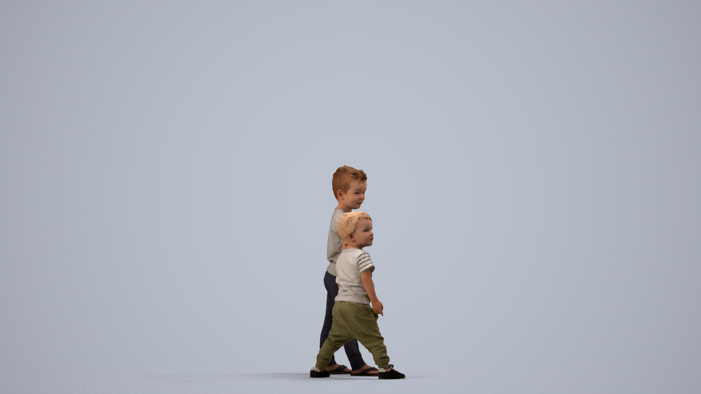realistic 3D human boy casual kids, archviz people FBX OBJ for Blender, side view render