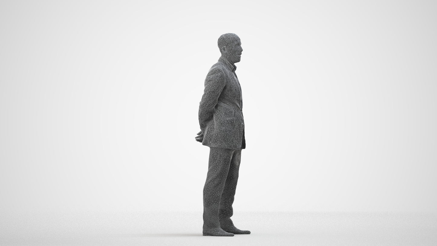 3D scanned man business, photorealistic archviz people for Enscape and SketchUp, wireframe side view