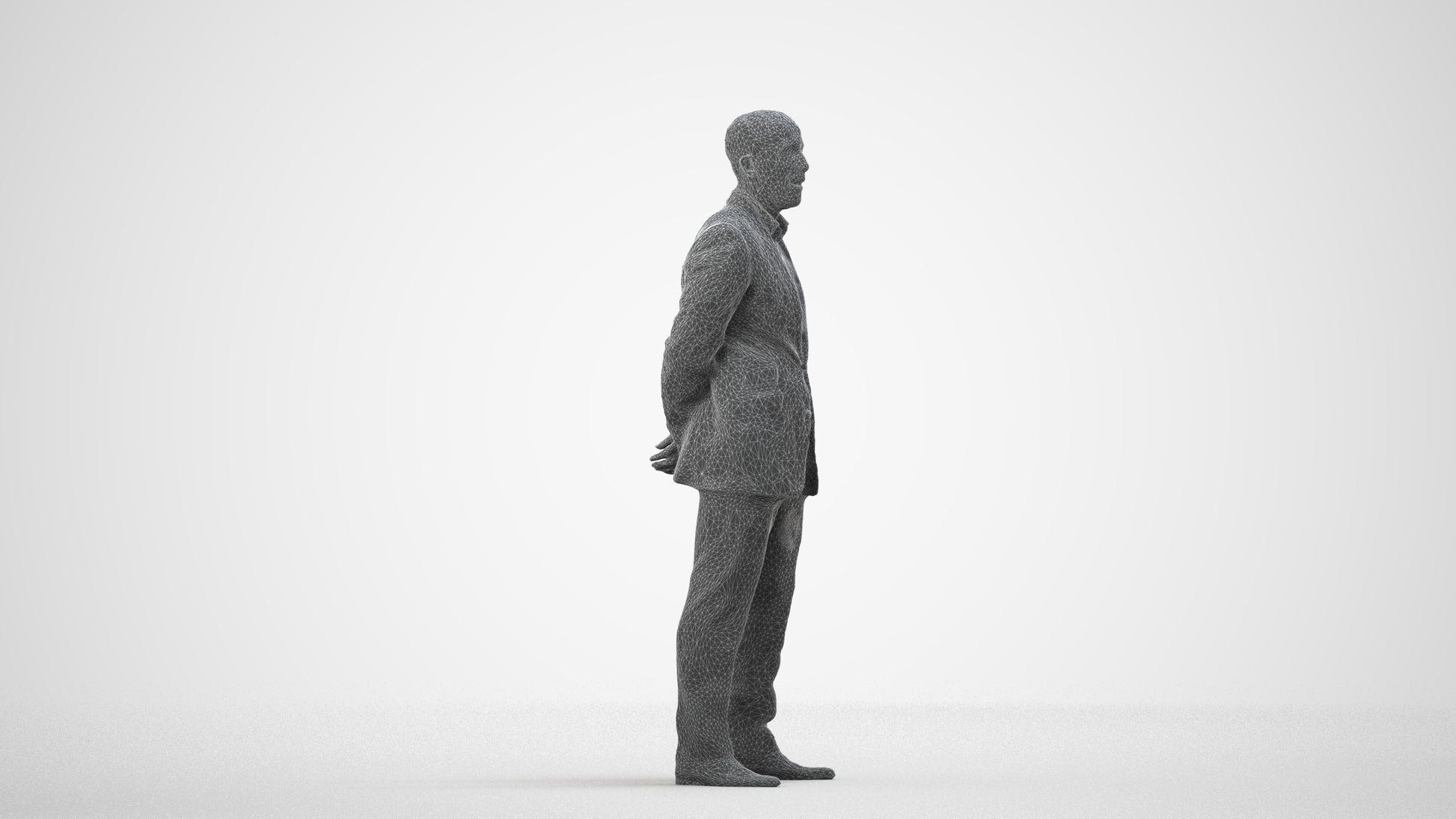 3D scanned man business, photorealistic archviz people for Enscape and SketchUp, wireframe side view