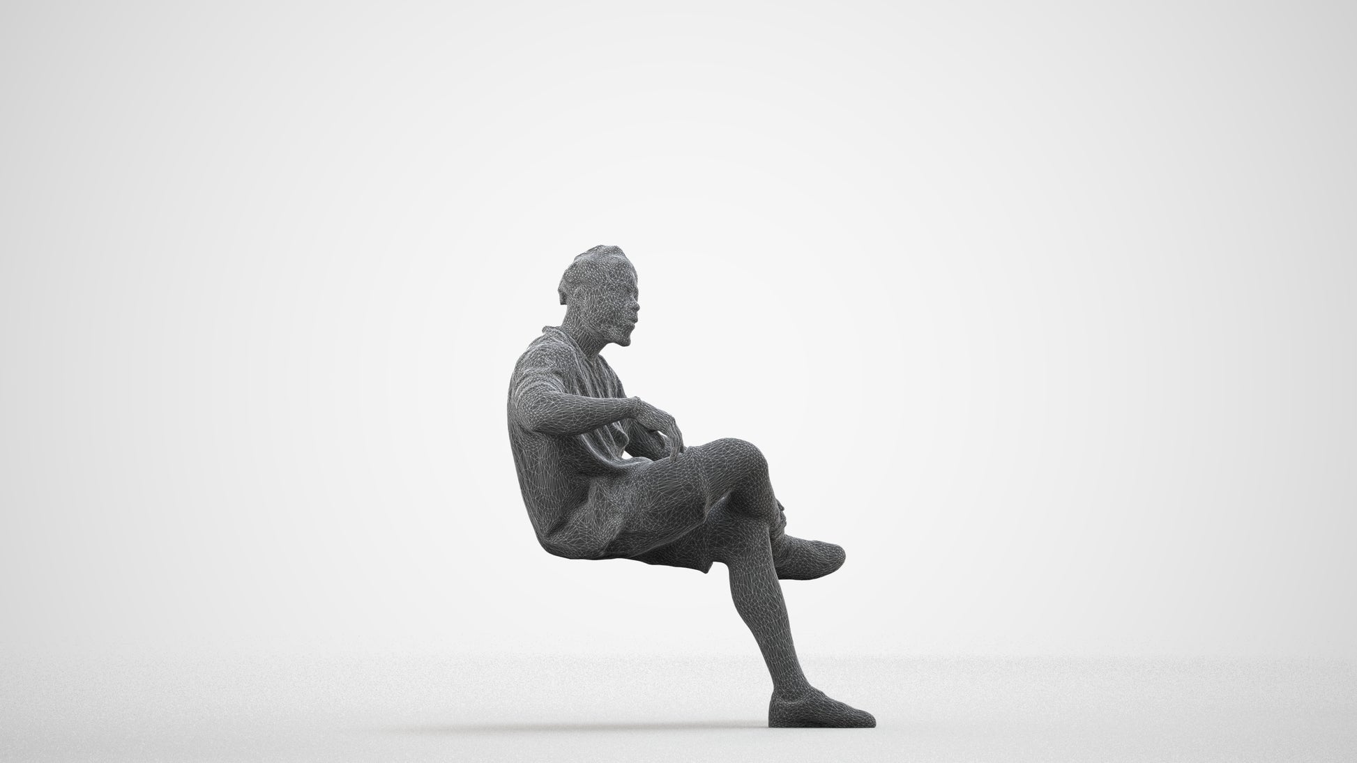 realistic 3D human man casual sitting, archviz people FBX OBJ for Blender, wireframe side view