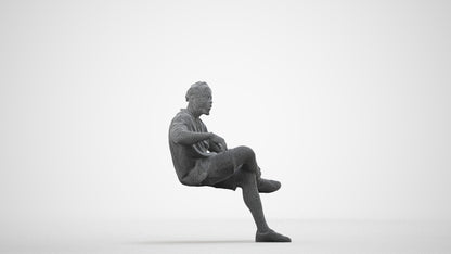realistic 3D human man casual sitting, archviz people FBX OBJ for Blender, wireframe side view