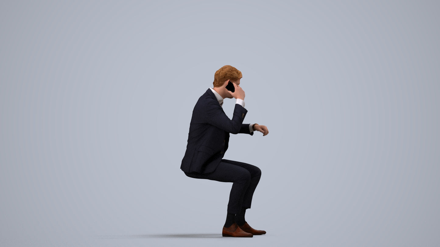 photogrammetry 3D man business, realistic human model archviz FBX, side view render