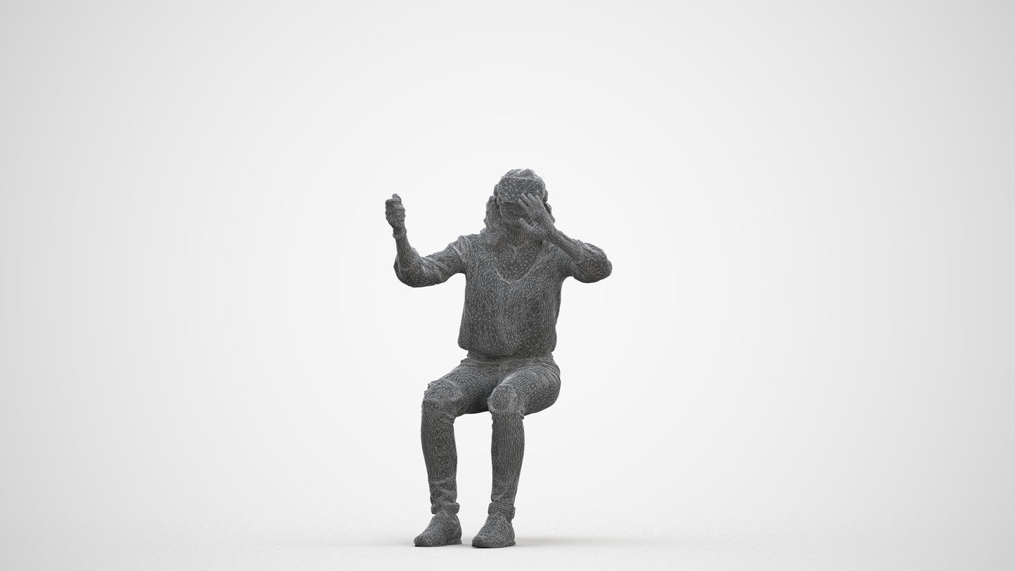 scanned 3D woman casual sitting, photogrammetry people for Enscape and V-Ray, three-quarter front view render