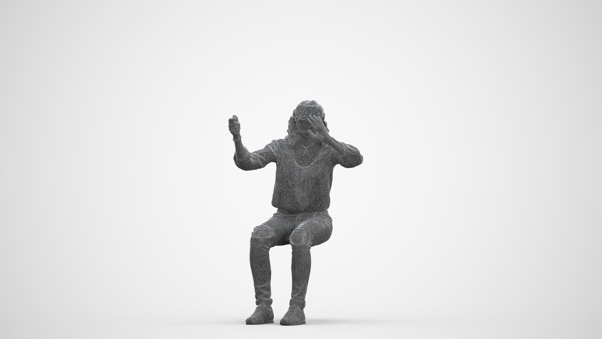 scanned 3D woman casual sitting, photogrammetry people for Enscape and V-Ray, three-quarter front view render