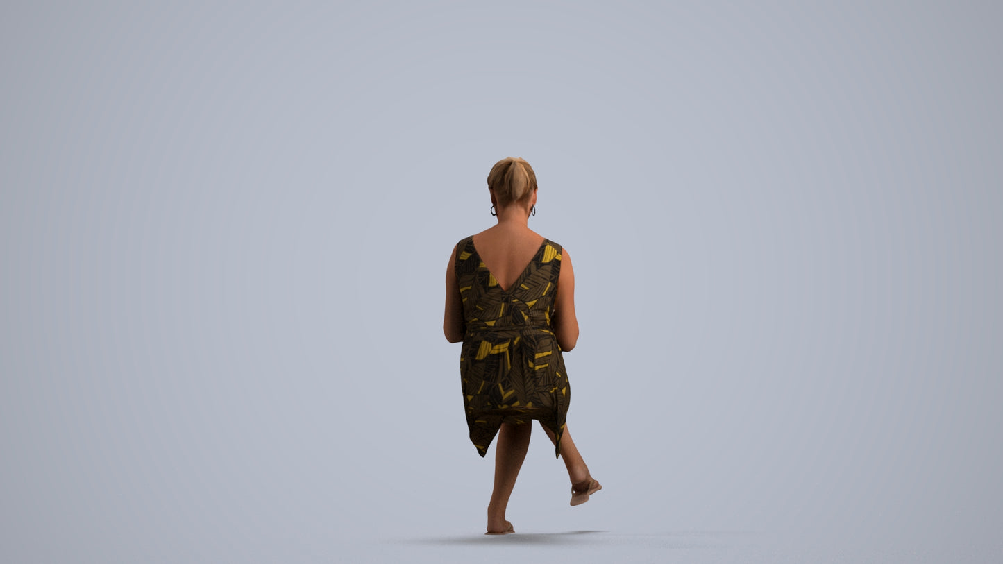3D scanned woman sitting casual, photorealistic archviz people for Enscape and SketchUp, front view render