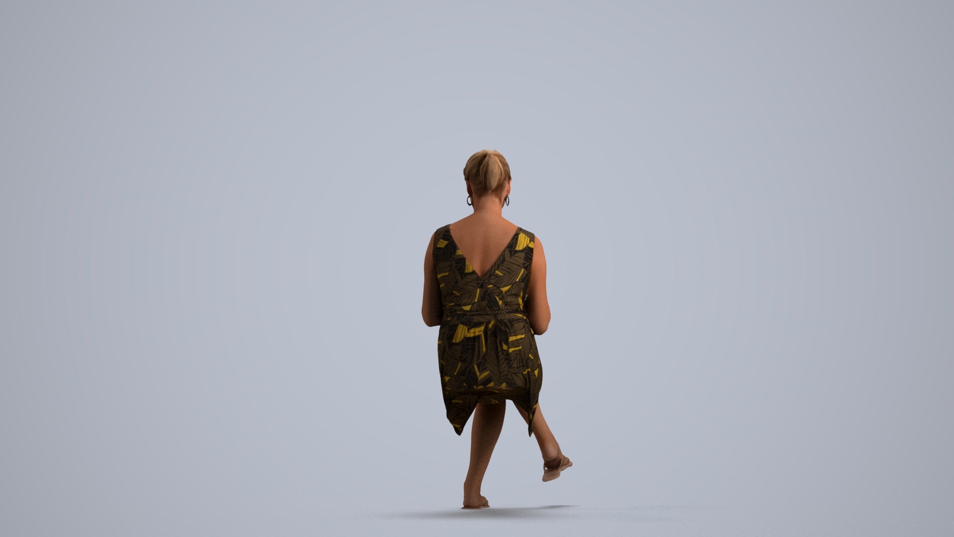 3D scanned woman sitting casual, photorealistic archviz people for Enscape and SketchUp, front view render