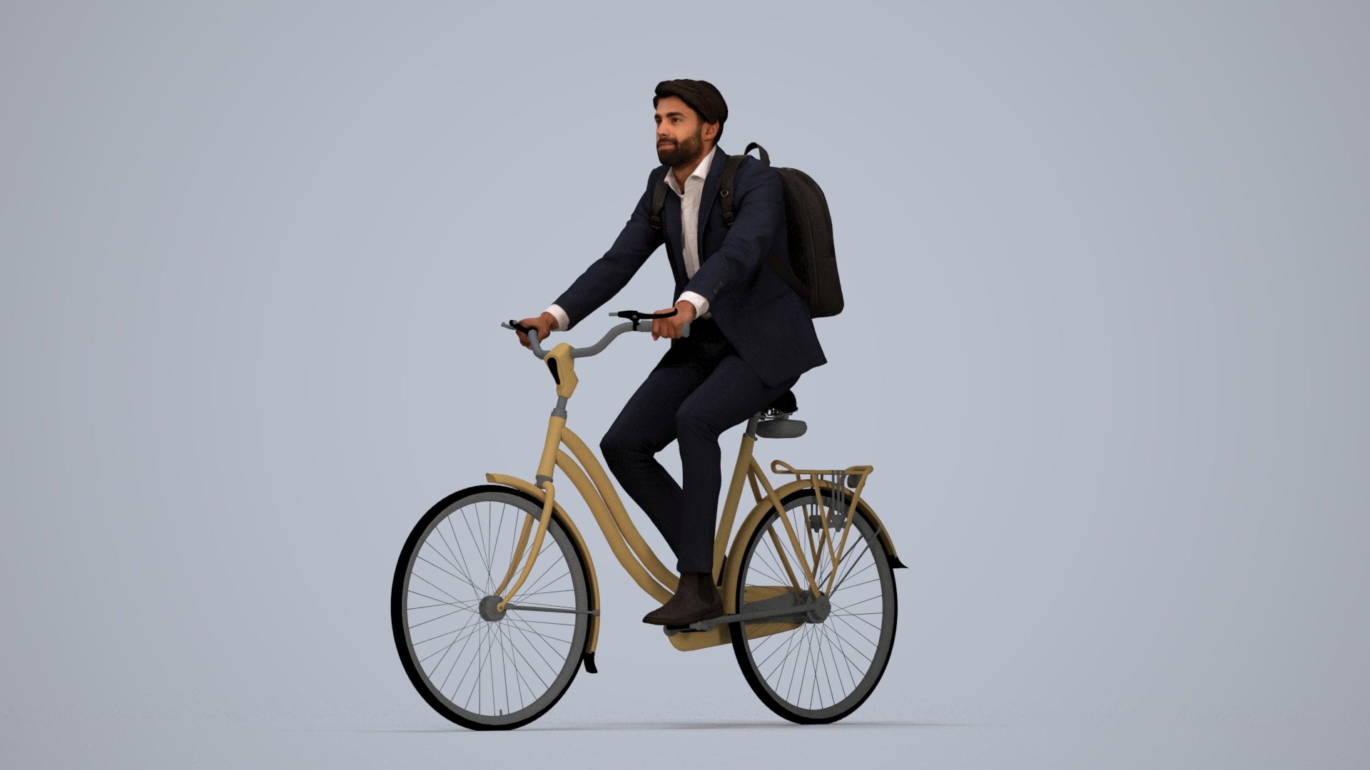 3D scanned man cycling business, photorealistic archviz people for Enscape and SketchUp, top-down view render
