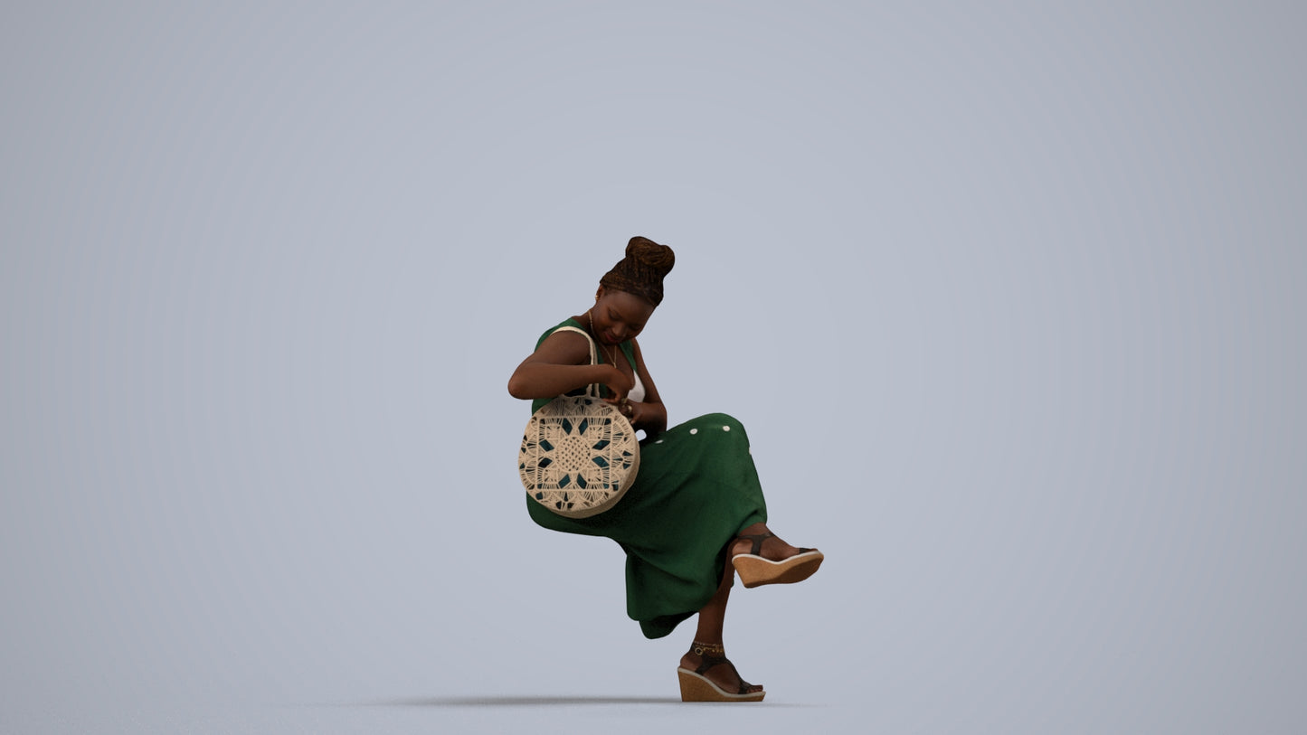 3D people model woman casual sitting, scanned human for 3ds Max rendering, side view render