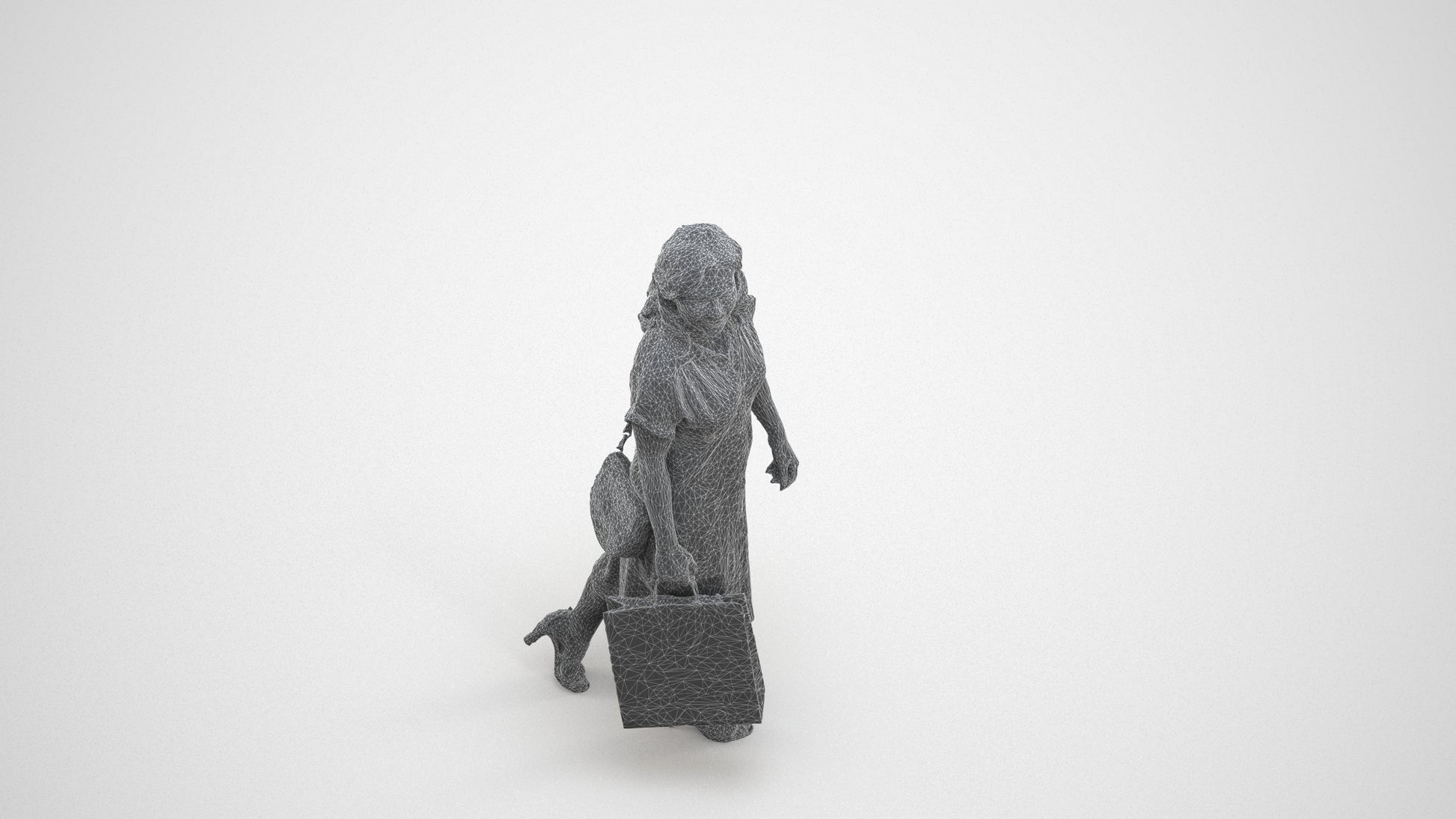 photogrammetry 3D woman casual walking, realistic human model archviz FBX, wireframe three-quarter view