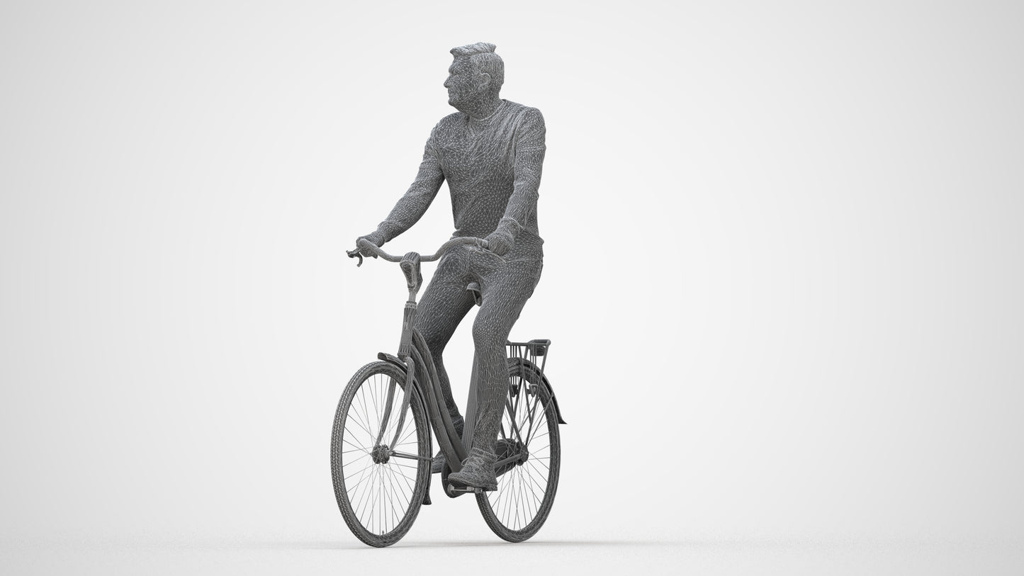 realistic 3D people man casual cycling, render-ready for V-Ray and Corona, FBX OBJ, wireframe back view