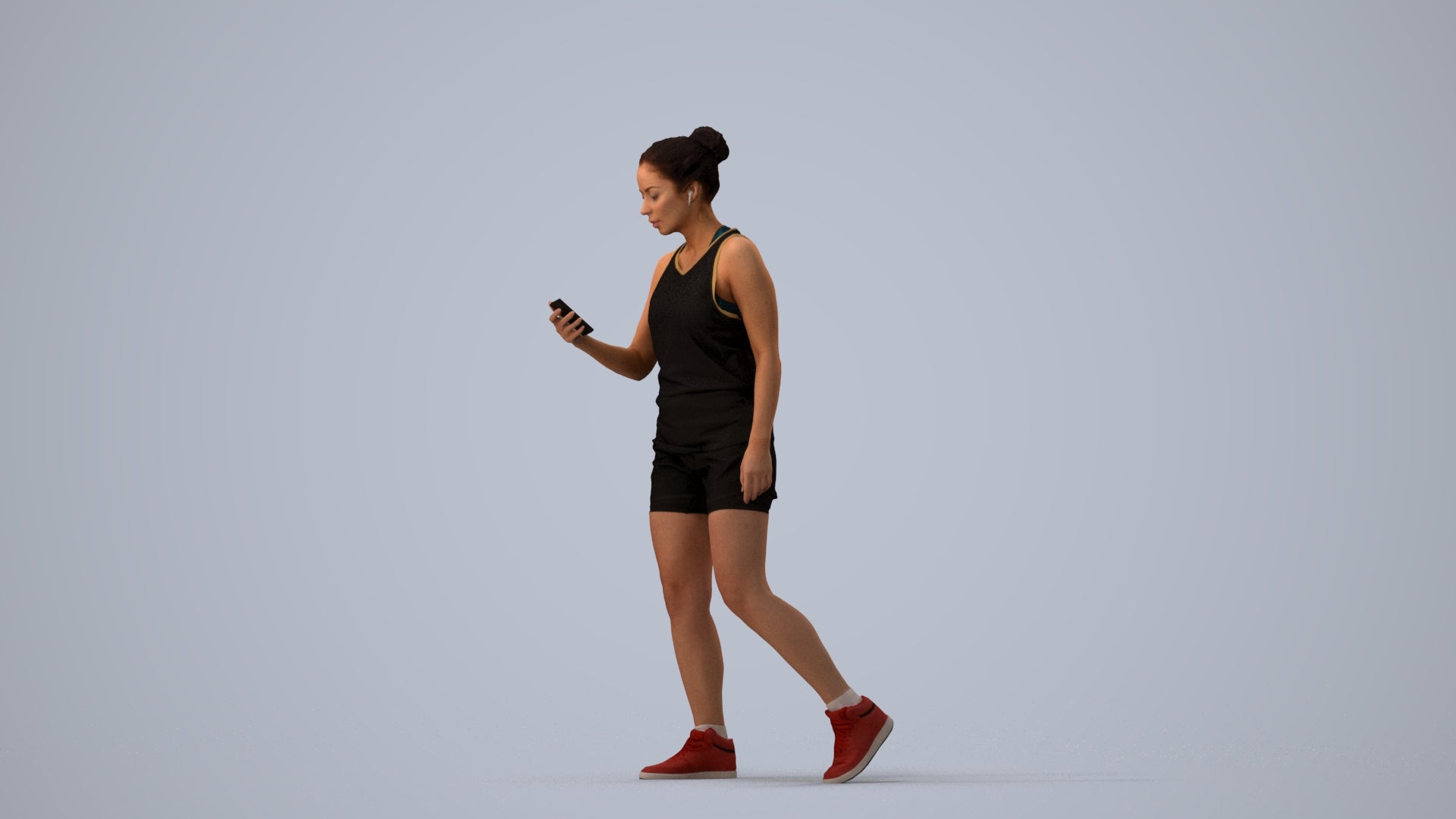 scanned 3D woman sport, photogrammetry people for Enscape and V-Ray, three-quarter view render