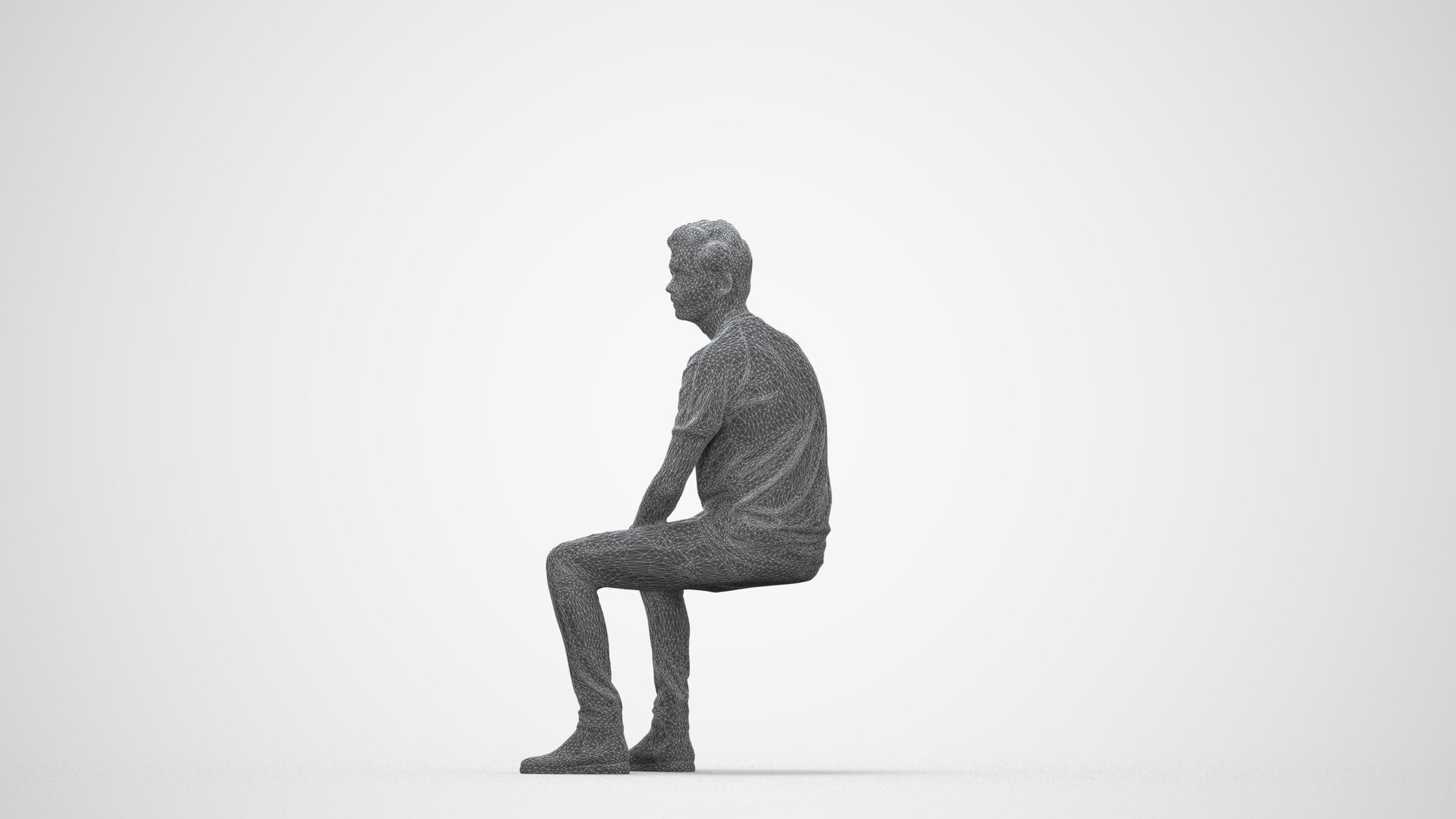 realistic 3D human man casual sitting, archviz people FBX OBJ for Blender, wireframe back view