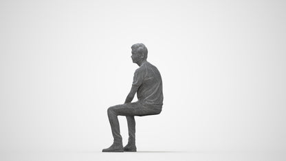 realistic 3D human man casual sitting, archviz people FBX OBJ for Blender, wireframe back view