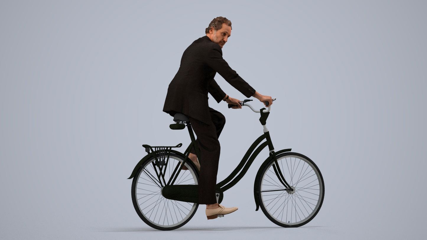 scanned 3D man business cycling, photogrammetry people for Enscape and V-Ray, side view render