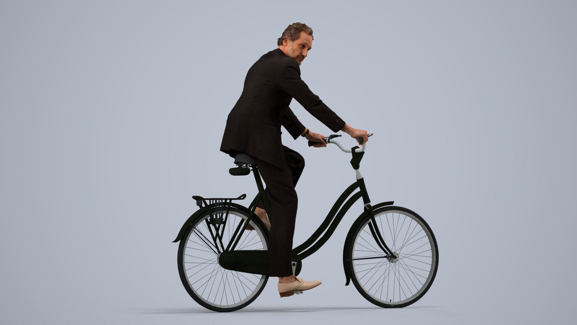 scanned 3D man business cycling, photogrammetry people for Enscape and V-Ray, side view render
