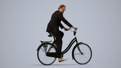 scanned 3D man business cycling, photogrammetry people for Enscape and V-Ray, side view render