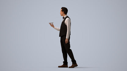 3D people model man hospitality, scanned human for 3ds Max rendering, three-quarter view render
