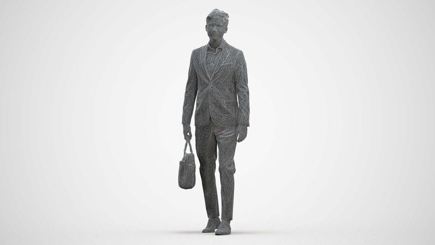 3D human model man business, photogrammetry scanned person for archviz, three-quarter front view render