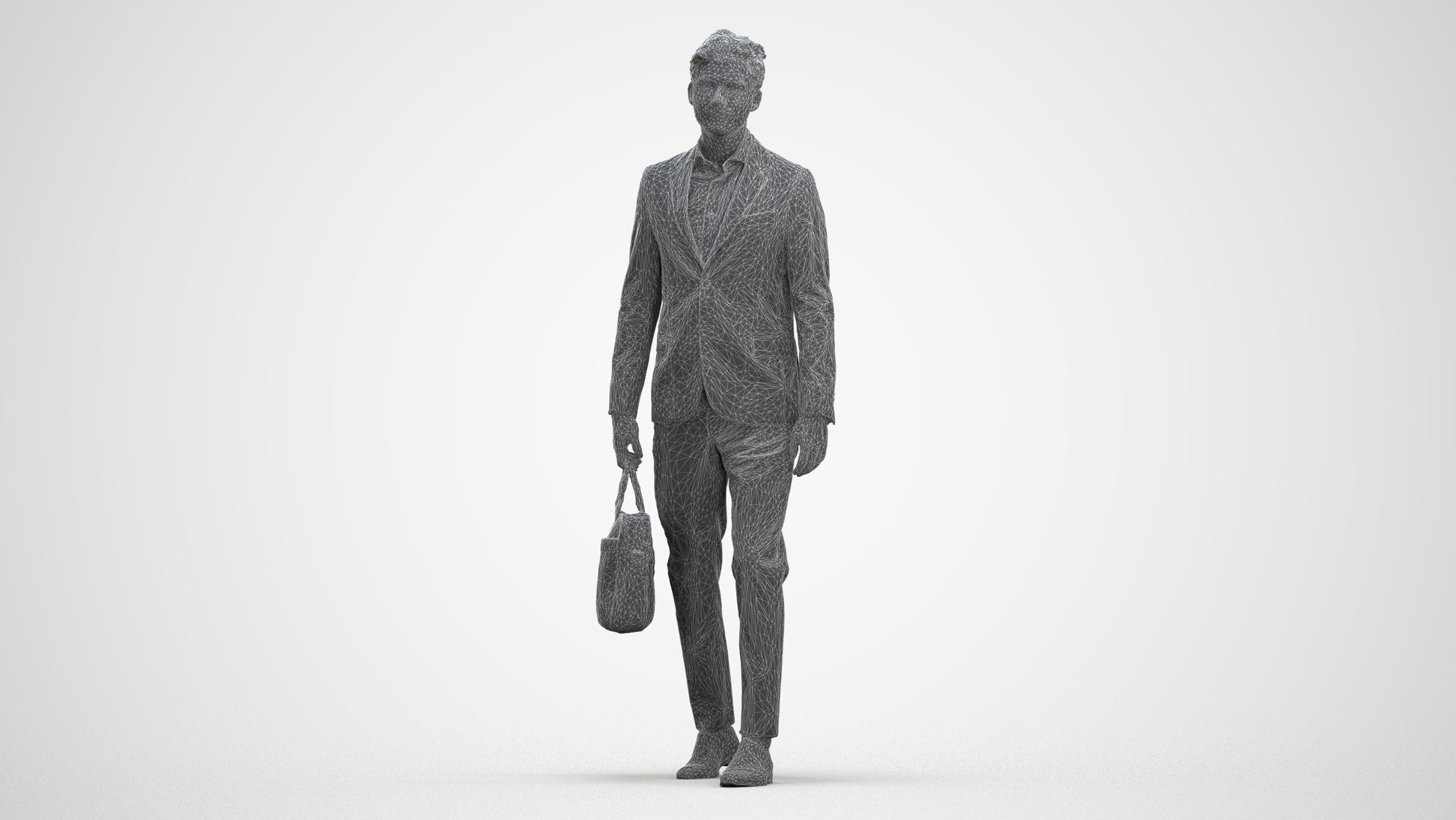 3D human model man business, photogrammetry scanned person for archviz, three-quarter front view render