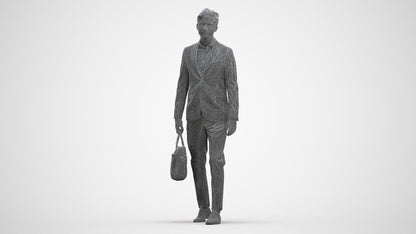 3D human model man business, photogrammetry scanned person for archviz, three-quarter front view render