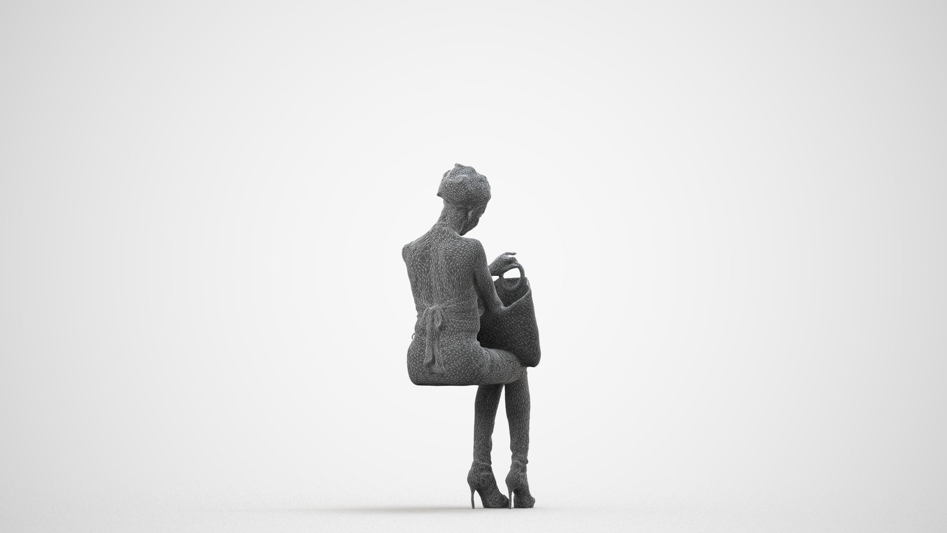 realistic 3D people woman casual sitting, render-ready for V-Ray and Corona, FBX OBJ, wireframe side view