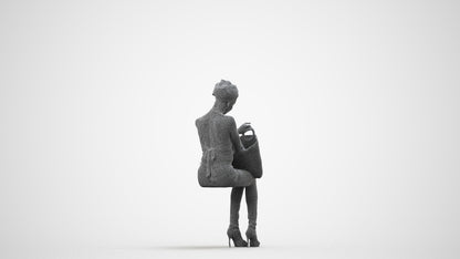realistic 3D people woman casual sitting, render-ready for V-Ray and Corona, FBX OBJ, wireframe side view
