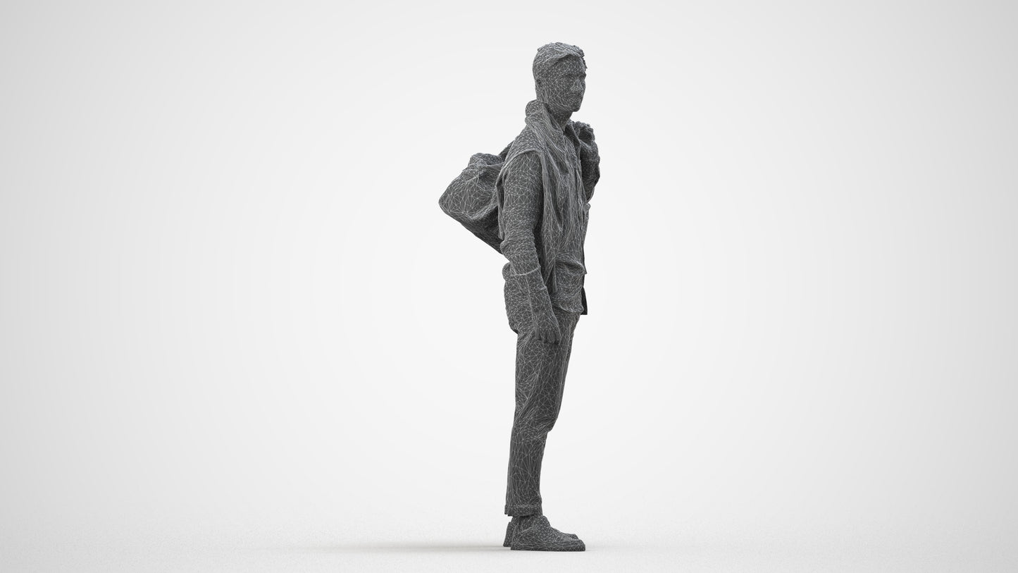 realistic 3D people man casual standing, render-ready for V-Ray and Corona, FBX OBJ, wireframe side view