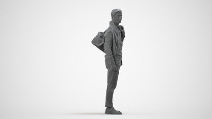 realistic 3D people man casual standing, render-ready for V-Ray and Corona, FBX OBJ, wireframe side view