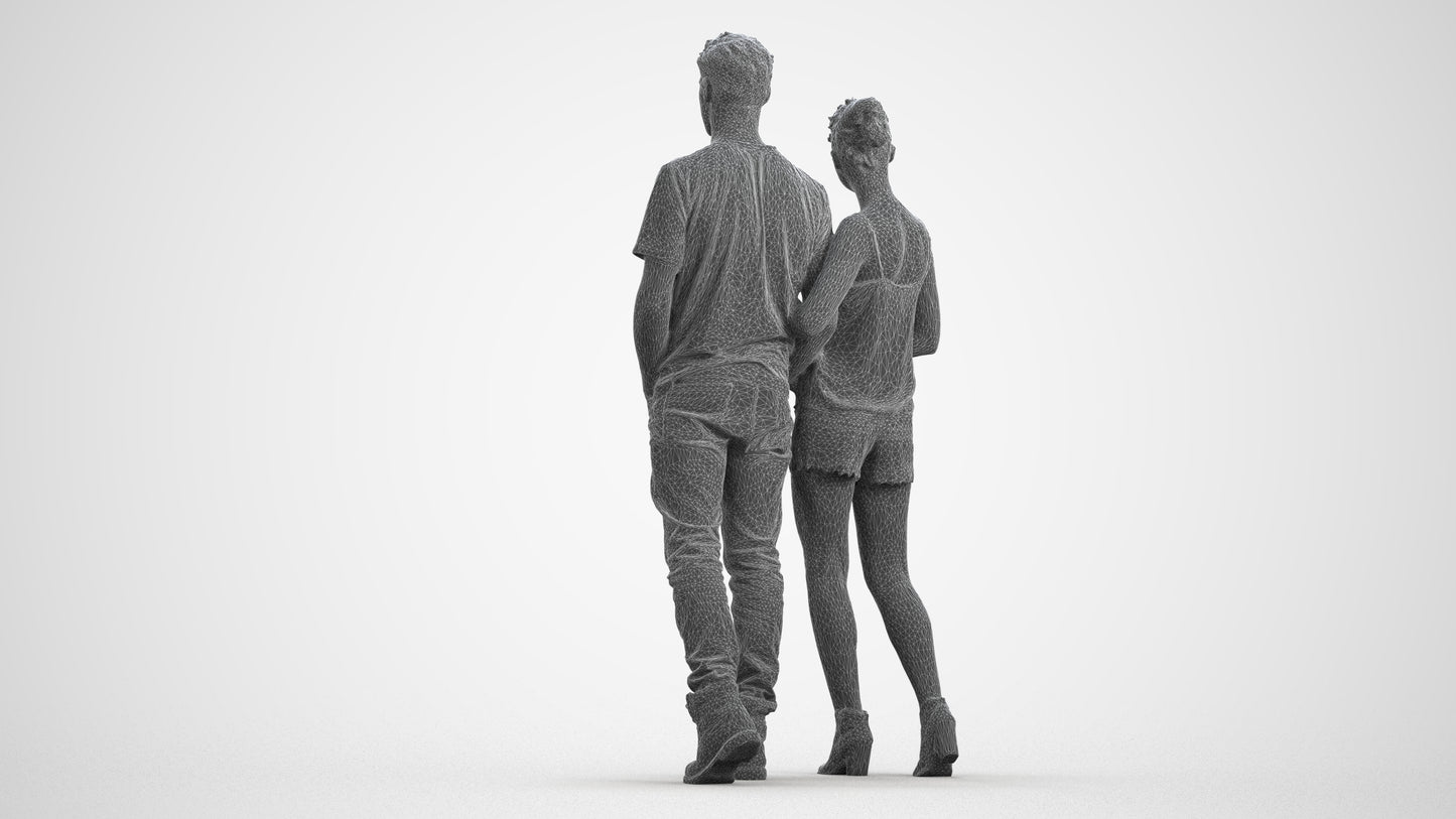 3D people model woman casual couple, scanned human for 3ds Max rendering, wireframe front view