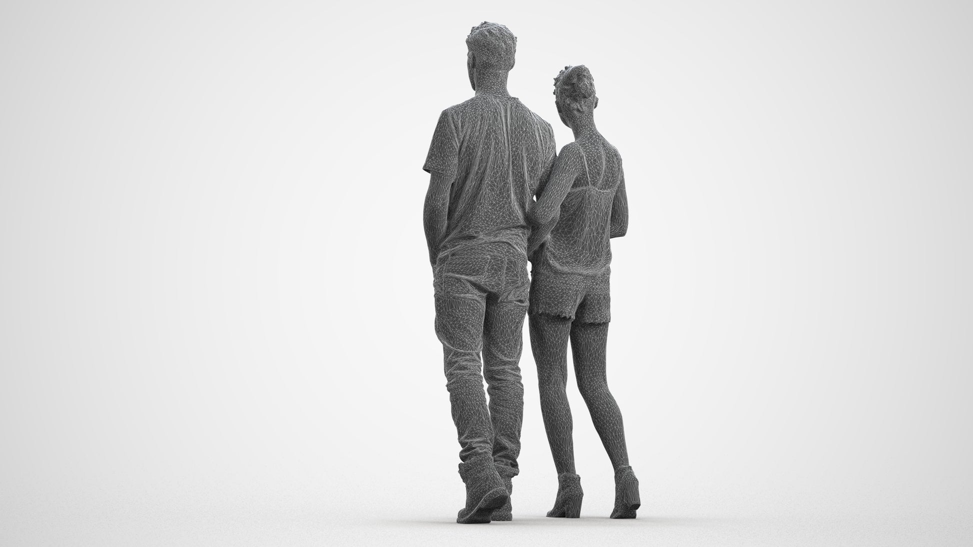 3D people model woman casual couple, scanned human for 3ds Max rendering, wireframe front view