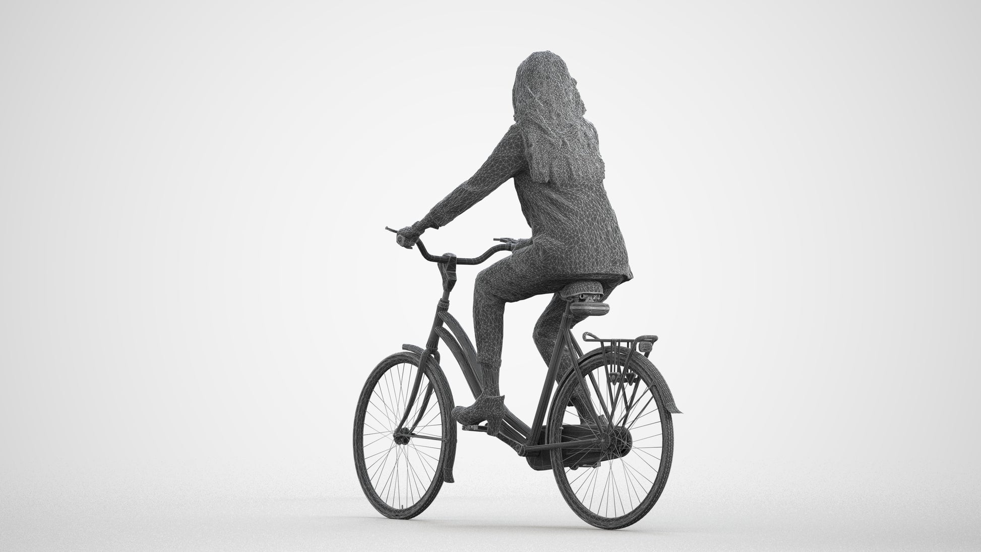 photogrammetry 3D woman business cycling, realistic human model archviz FBX, wireframe front view
