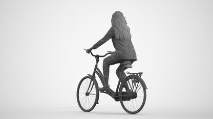 photogrammetry 3D woman business cycling, realistic human model archviz FBX, wireframe front view