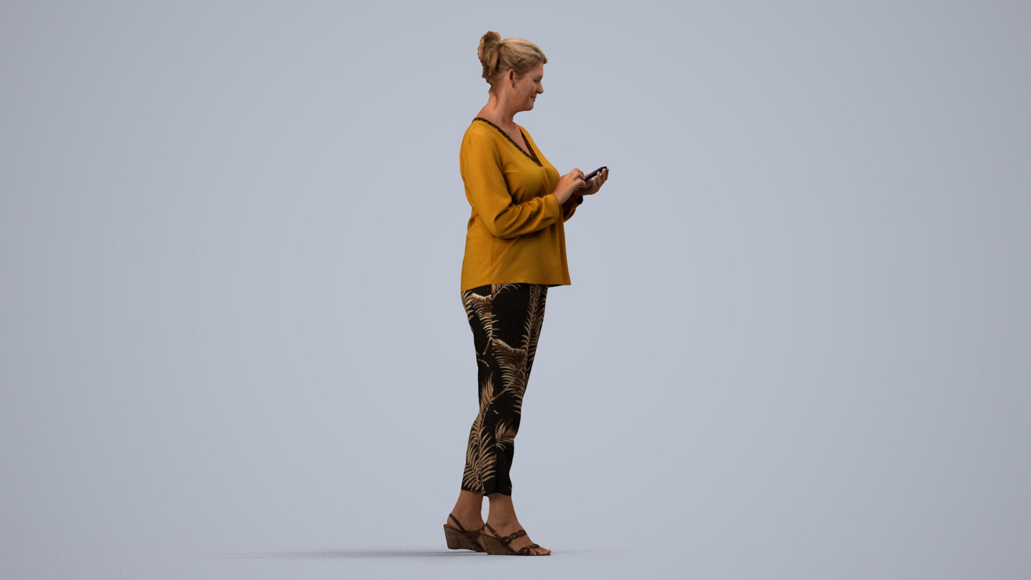 scanned 3D woman casual standing, photogrammetry people for Enscape and V-Ray, side view render