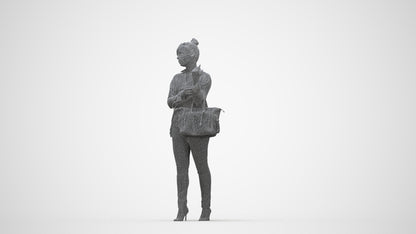realistic 3D woman business standing, scanned archviz people for Blender and 3ds Max, wireframe back view