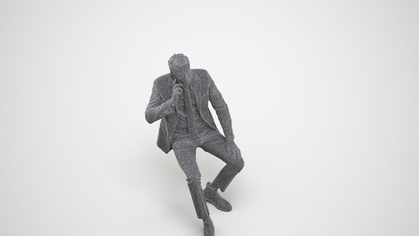 scanned 3D man business, photogrammetry people for Enscape and V-Ray, wireframe three-quarter view