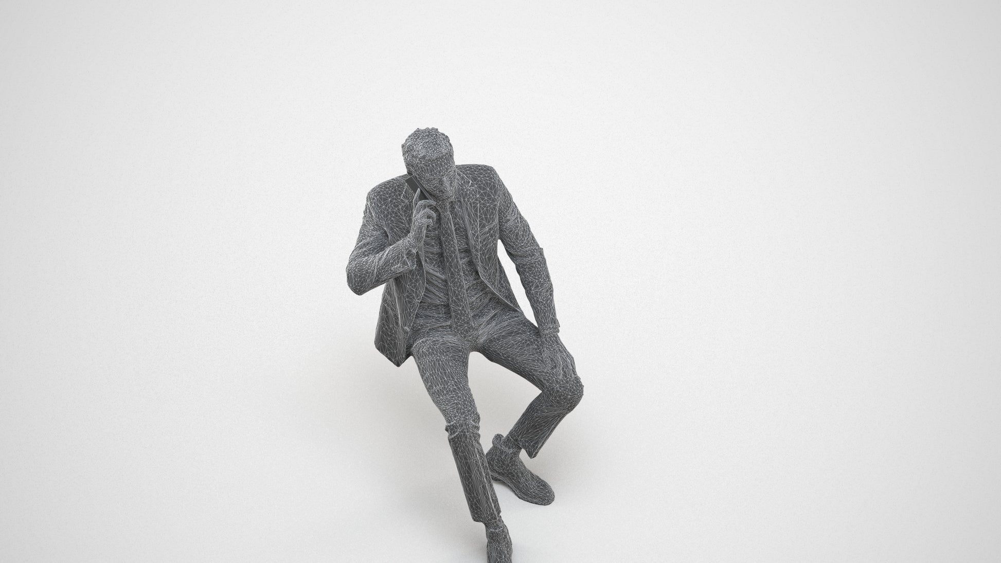scanned 3D man business, photogrammetry people for Enscape and V-Ray, wireframe three-quarter view